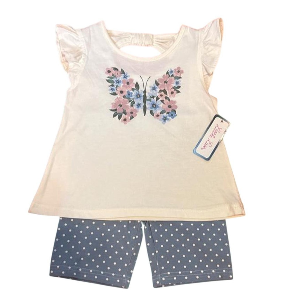 Little Lass Girls Butterfly Floral Top and Polka Dot Shorts Set Size 5 NWT